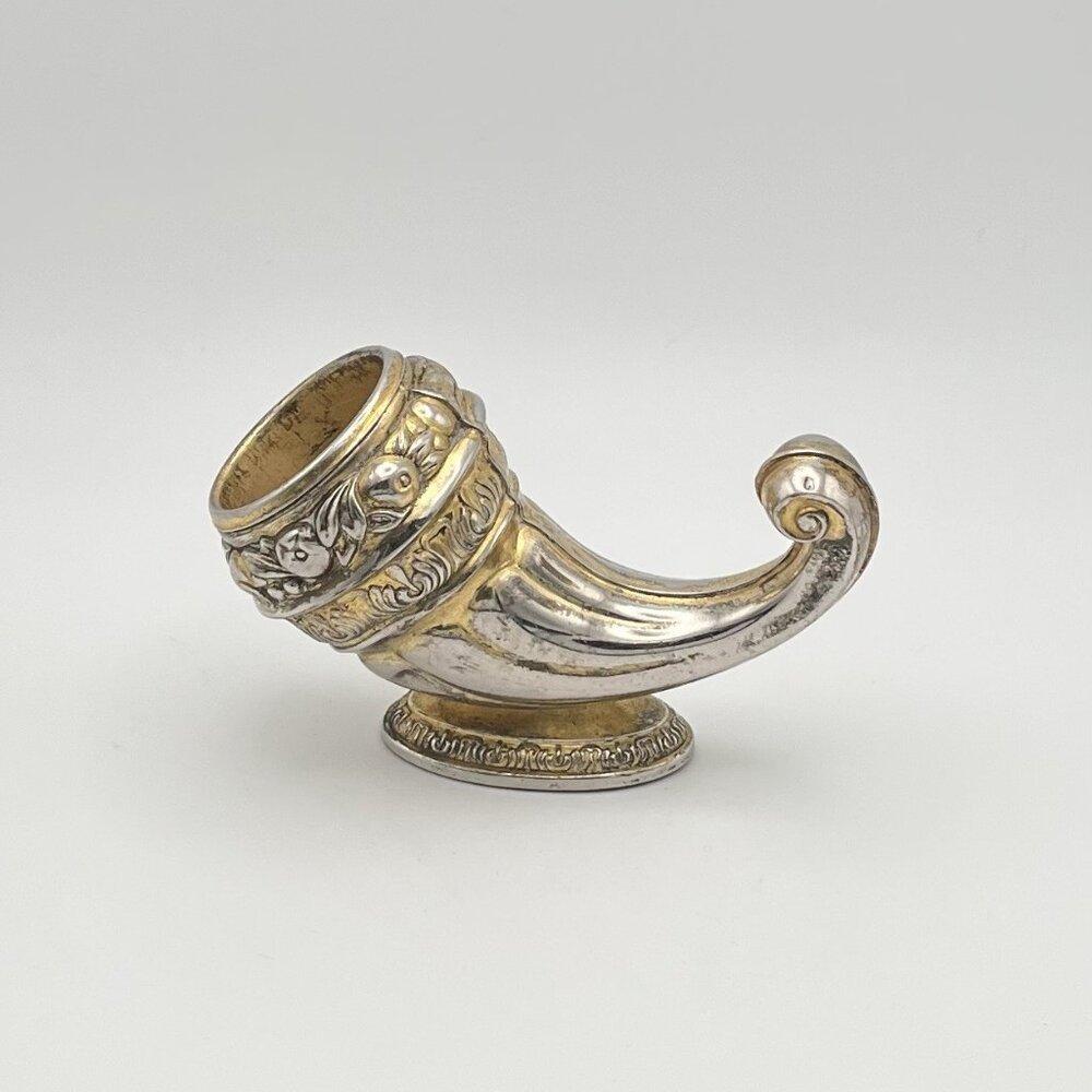 Vintage MCM Art Deco Evans Cornucopia Horn Ornate Silver Plated Candle Holder